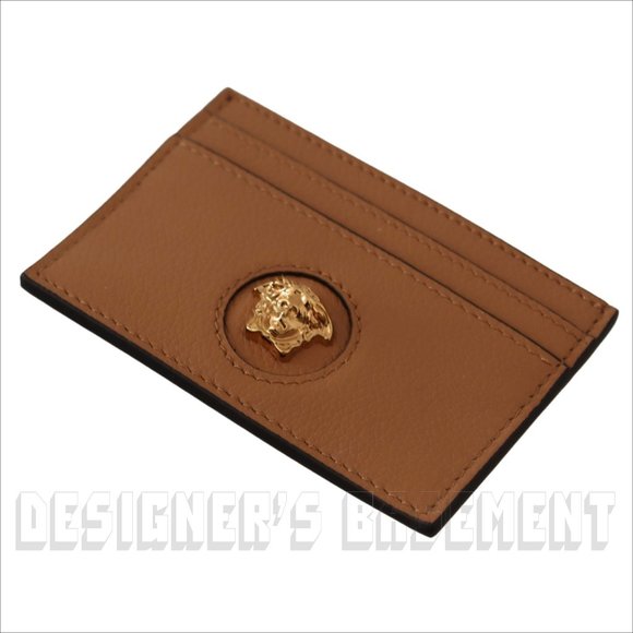 VERSACE beige gold La MEDUSA gold Logo embossed Leather Card Case holder wallet - Picture 6 of 6